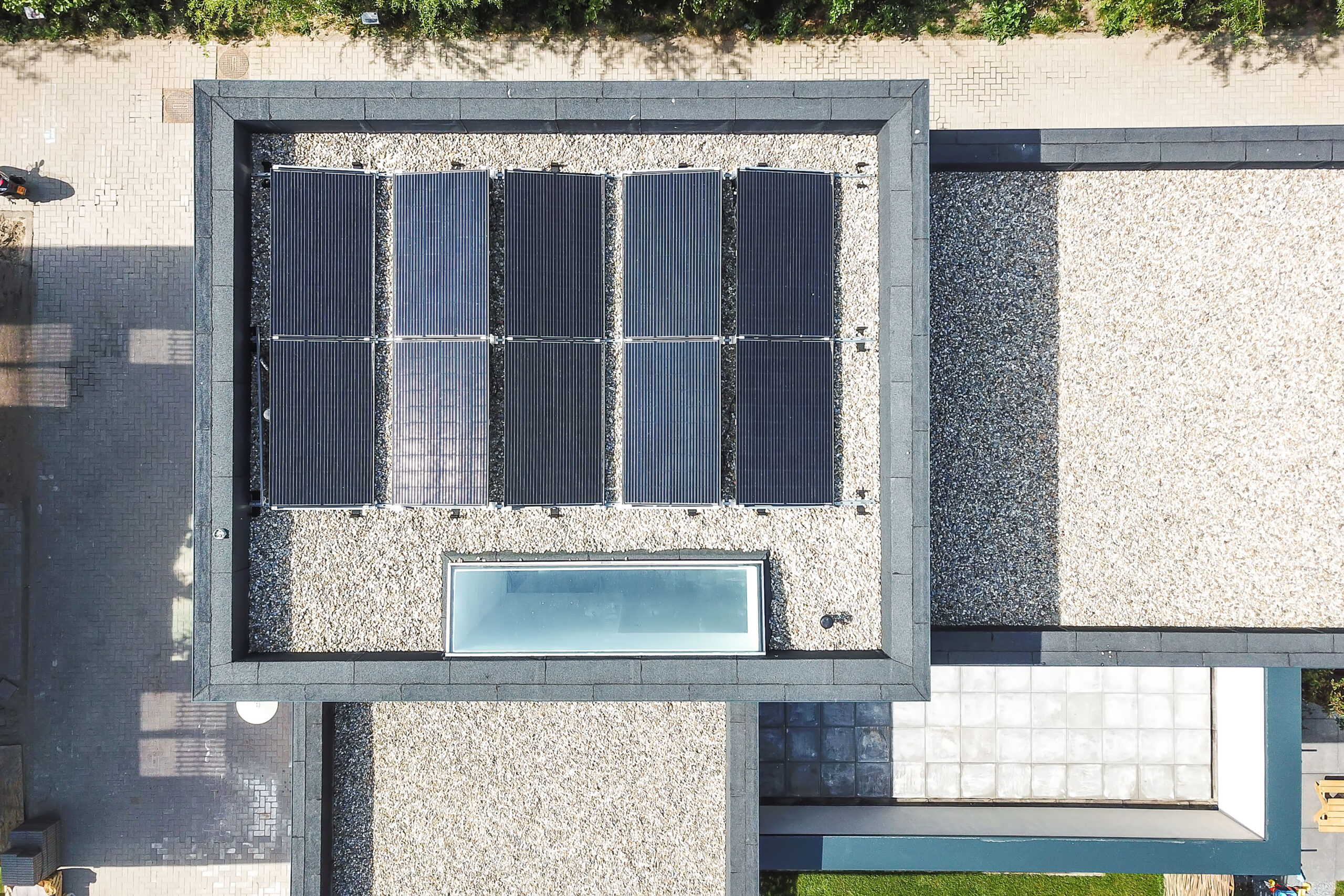 Top view of a residential building with solar battery